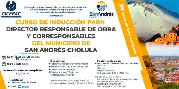 Curso de Inducción para Director Responsable de Obra y Corresponsables del Municipio de Puebla San Andrés Cholula