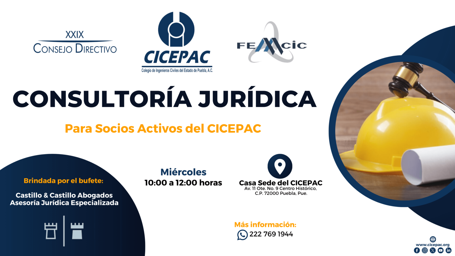 Consultoría Jurídica para Socios Activos del CICEPAC los dias Miercoles